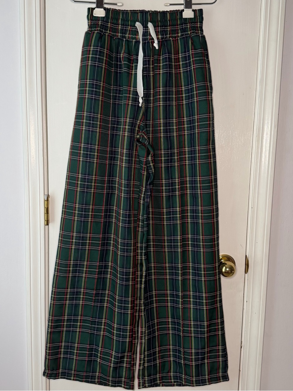 Ampersand Avenue Everywear Wide Leg Pants S Green Tartan Plaid Holiday